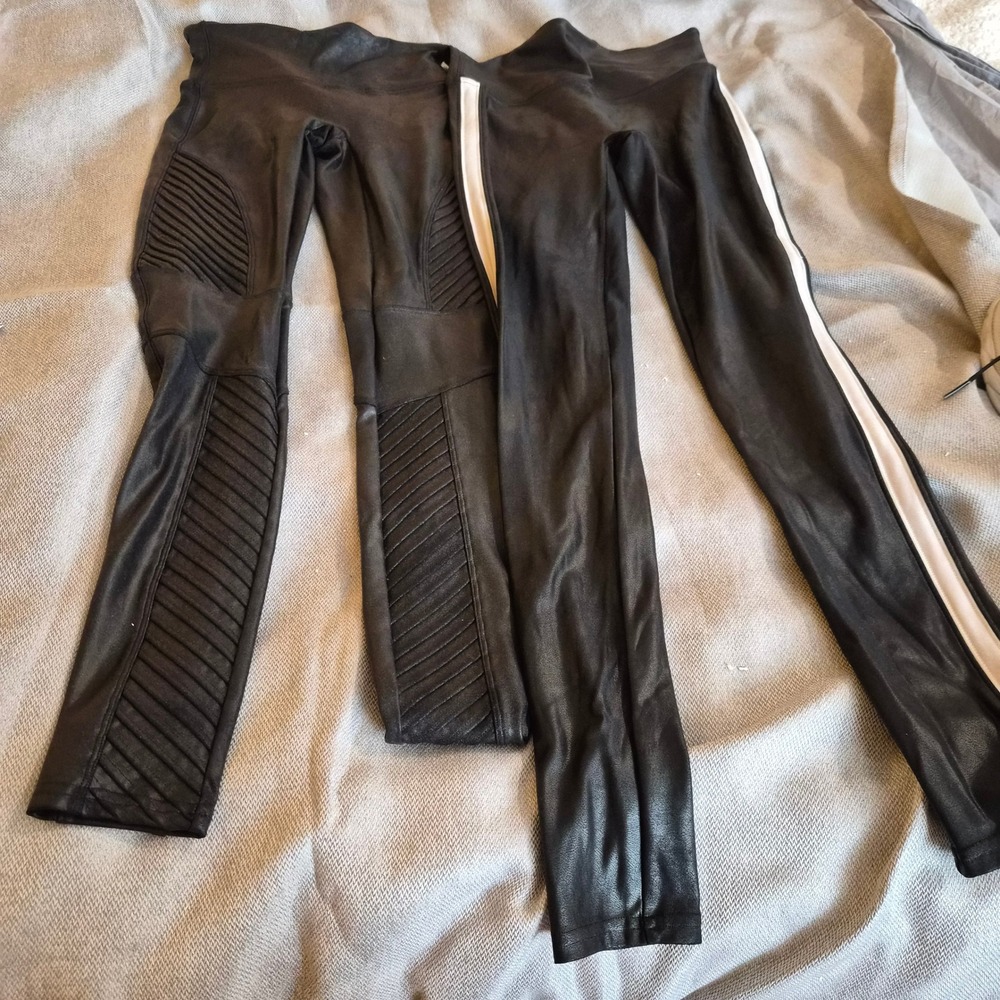 Lot of 2 Spanx Womens Small Faux Leather Leggings Moto Biker Chic Gothic Edgy